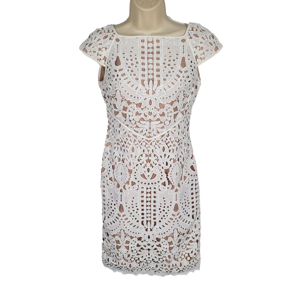 Antonio Melani Women’s Dress Size 0 White Eyelets Lace Cap Sleeve Classic